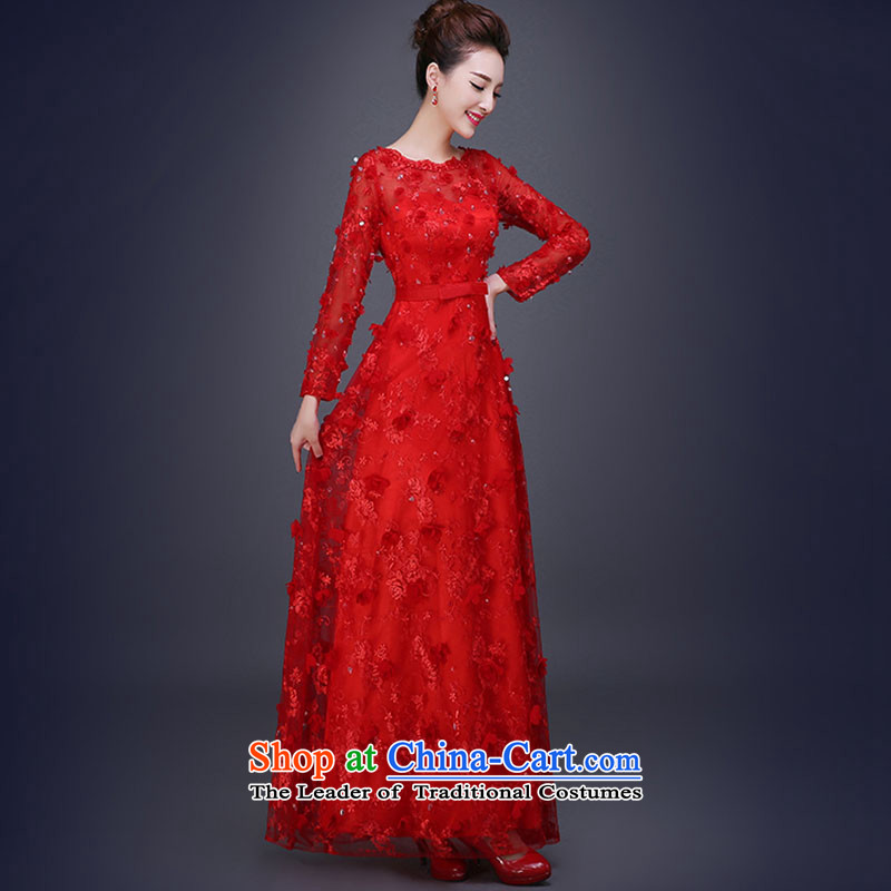2015 new bows services evening dresses long winter Korean marriages bows dress female red S love of beauty banquet Su-lan , , , shopping on the Internet