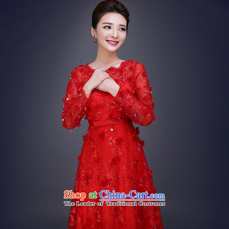 2015 new bows services evening dresses long winter Korean marriages bows dress female red S love of beauty banquet Su-lan , , , shopping on the Internet
