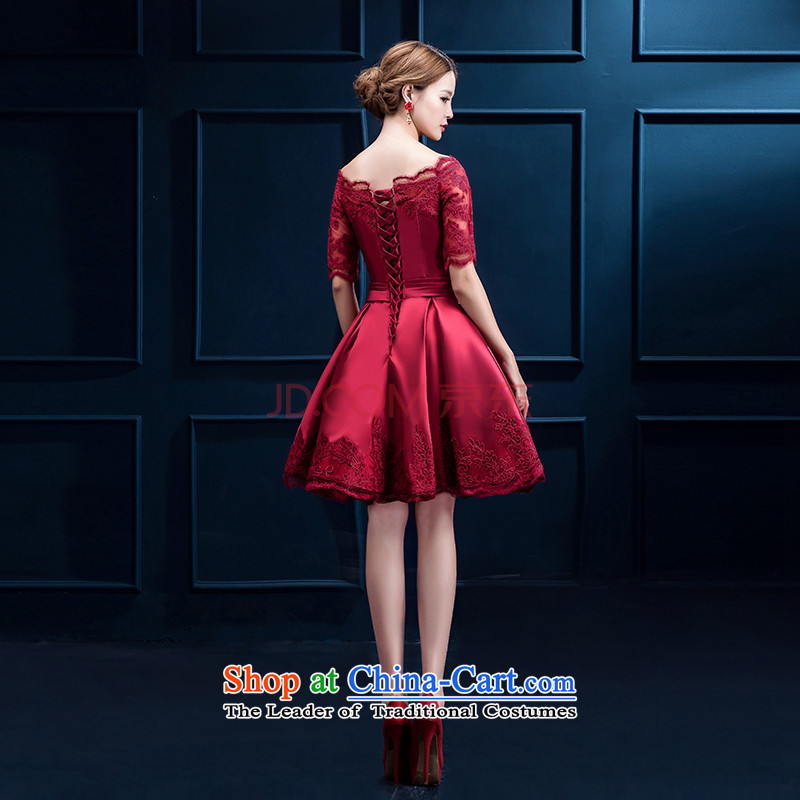 The new 2015 winter wine red bride in the first field of the Cuff bows services shoulder lace wedding dress length of Sau San long XL, Republika Srpska (pnessa divas) , , , shopping on the Internet