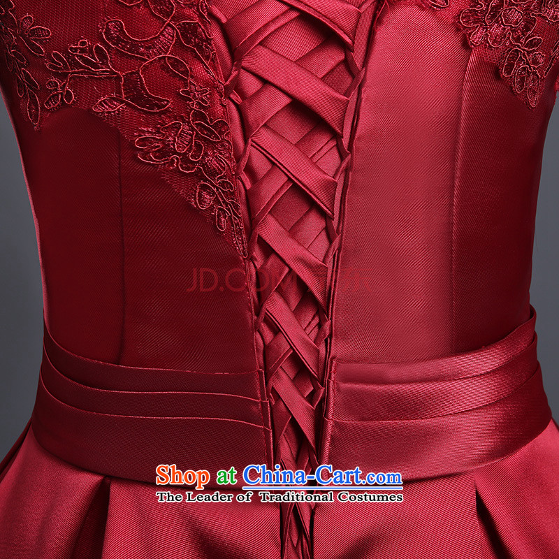 The new 2015 winter wine red bride in the first field of the Cuff bows services shoulder lace wedding dress length of Sau San long XL, Republika Srpska (pnessa divas) , , , shopping on the Internet