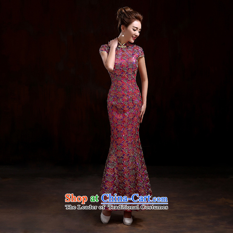 Pure Love bamboo yarn 2015 new better red marriages cheongsam dress long evening dresses evening drink service new lace crowsfoot qipao Sau San Red XXL picture, prices, brand platters! The elections are supplied in the national character of distribution, so action, buy now enjoy more preferential! As soon as possible.