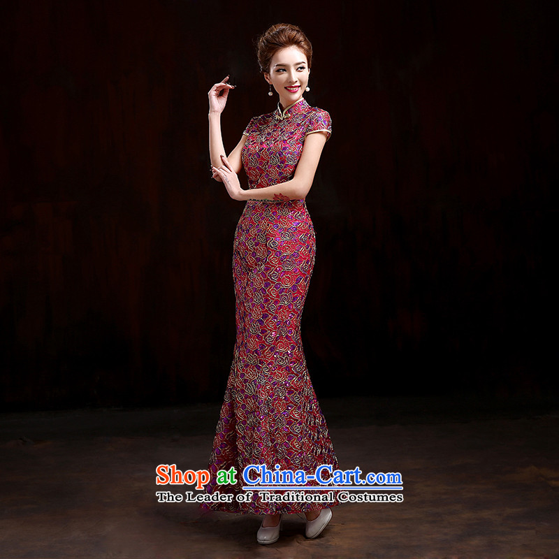 Pure Love bamboo yarn 2015 new better red marriages cheongsam dress long evening dresses evening drink service new lace crowsfoot cheongsam red XXL, Sau San pure love bamboo yarn , , , shopping on the Internet