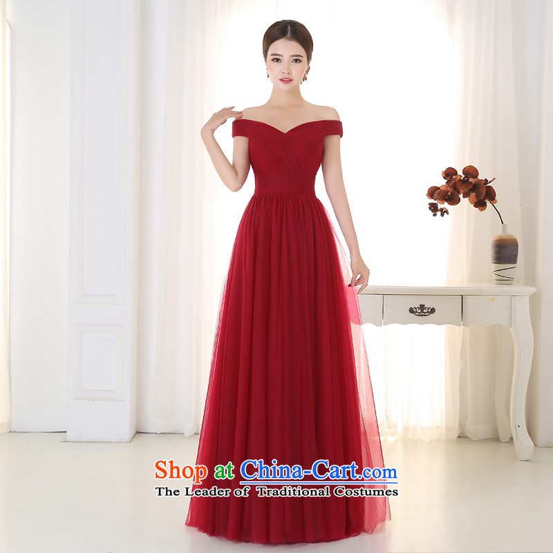 Pure Love bamboo yarn upscale dress for autumn and winter 2015 new wine red dress long marriages a stylish Korean field shoulder bows services deep redL