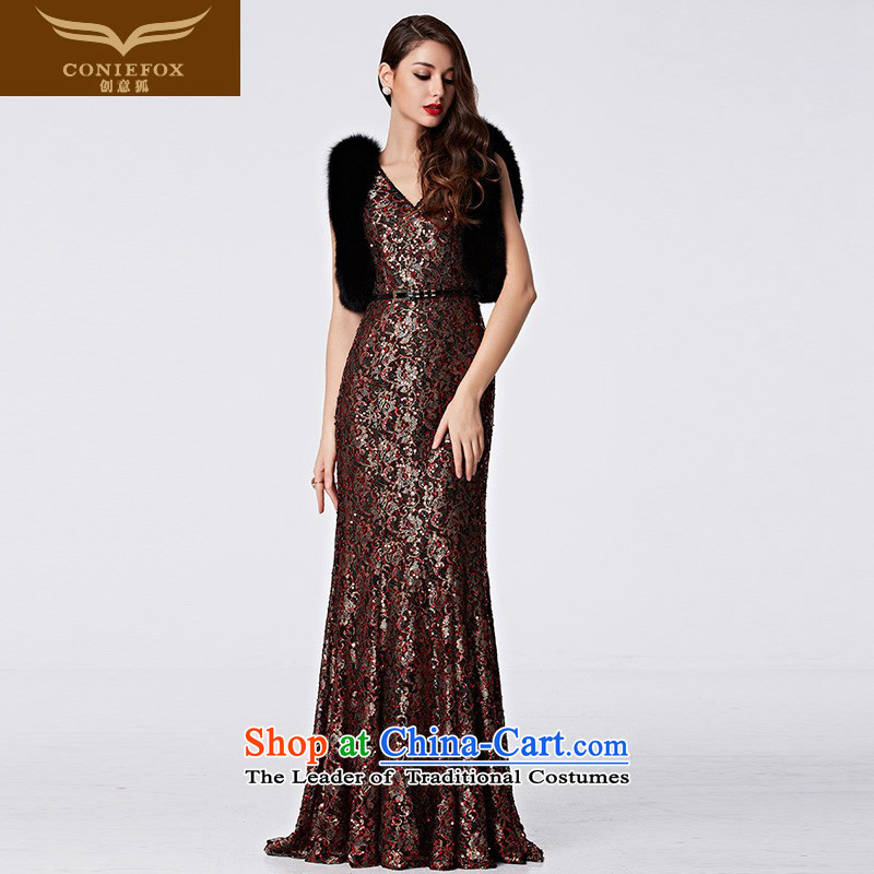 The kitsune high end banquet creative evening dresses bridal dresses long tail evening drink service aristocratic dress suit Female will preside over long skirt 82268 dark red?XL pre-sale
