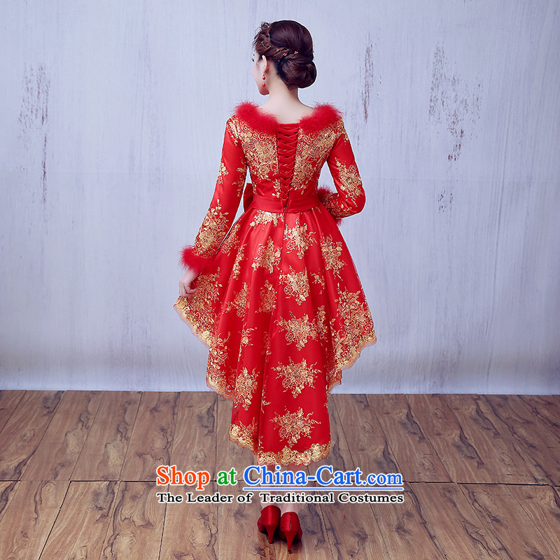 7 7 color tone 2015 new autumn and winter short, long-sleeved plus small cotton dress bride wedding dress red bows L064 SERVING A red 7 7 color tone, , , , shopping on the Internet