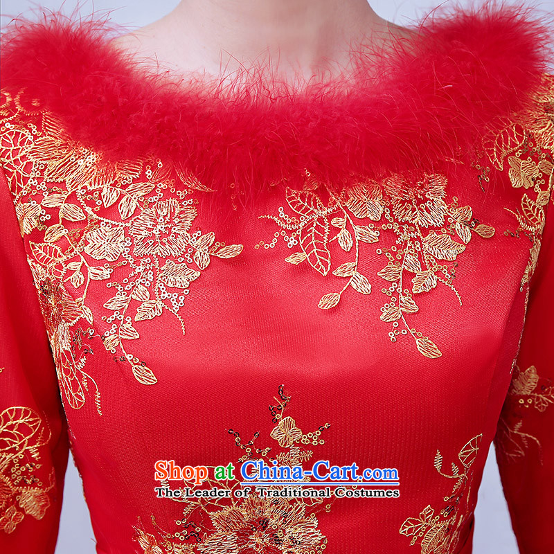 7 7 color tone 2015 new autumn and winter short, long-sleeved plus small cotton dress bride wedding dress red bows L064 SERVING A red 7 7 color tone, , , , shopping on the Internet