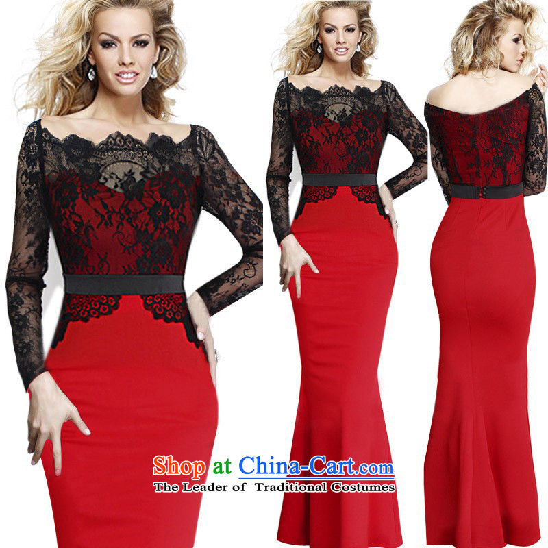 In short poem Coe   explosion of 2015 lace stitching long-sleeved gown skirt Sau San crowsfoot dresses Large Black + Red 2XL, Jane poem Coe (JIANSHIKOU) , , , shopping on the Internet