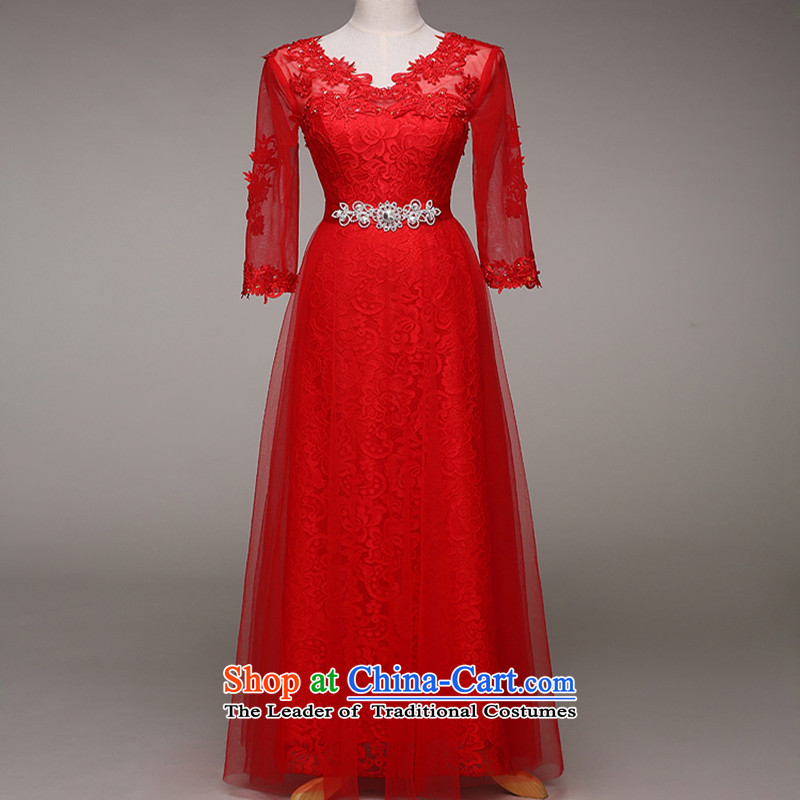 Marriages bows Services Red Sau San_ V-Neck evening dress in kind to take long-sleeved gown red winter will not switch to no refund