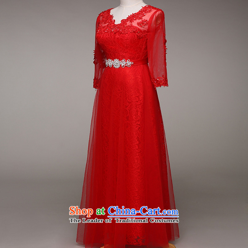 Marriages bows Services Red Sau San) V-Neck evening dress in kind to take long-sleeved gown red winter will not switch to do not return, Su-lan , , , shopping on the Internet