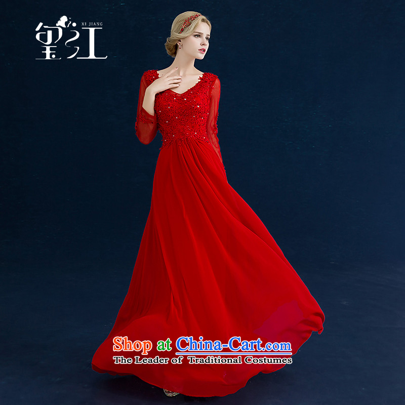 Jiang bows to the bride seal 2015 new autumn and winter wedding dresses red marriage long evening dress Winter Female banquet red?S