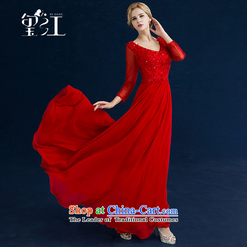Jiang bows to the bride seal 2015 new autumn and winter wedding dresses red marriage long evening dress Winter Female banquet red seal has been pressed Jiang S, shopping on the Internet