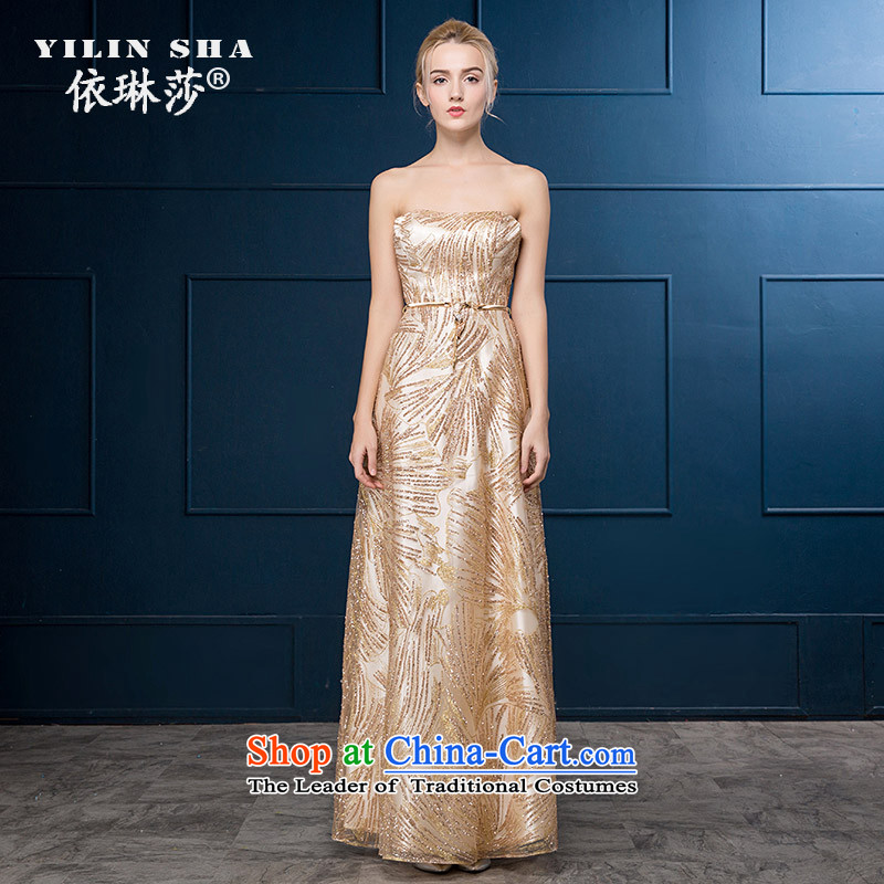 According to Lin Sha evening dresses long 2015 Western New Gold on-Chip dinner dress presided over a drink of marriage, womens gold chairman skirt