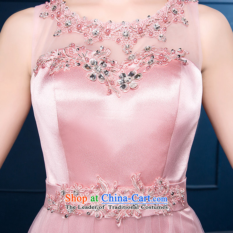 According to Lin Sa 2015 autumn and winter new bride bridesmaid bows to female evening banquet marriage pink small trailing evening dresses according to Lin, pink dress sa shopping on the Internet has been pressed.