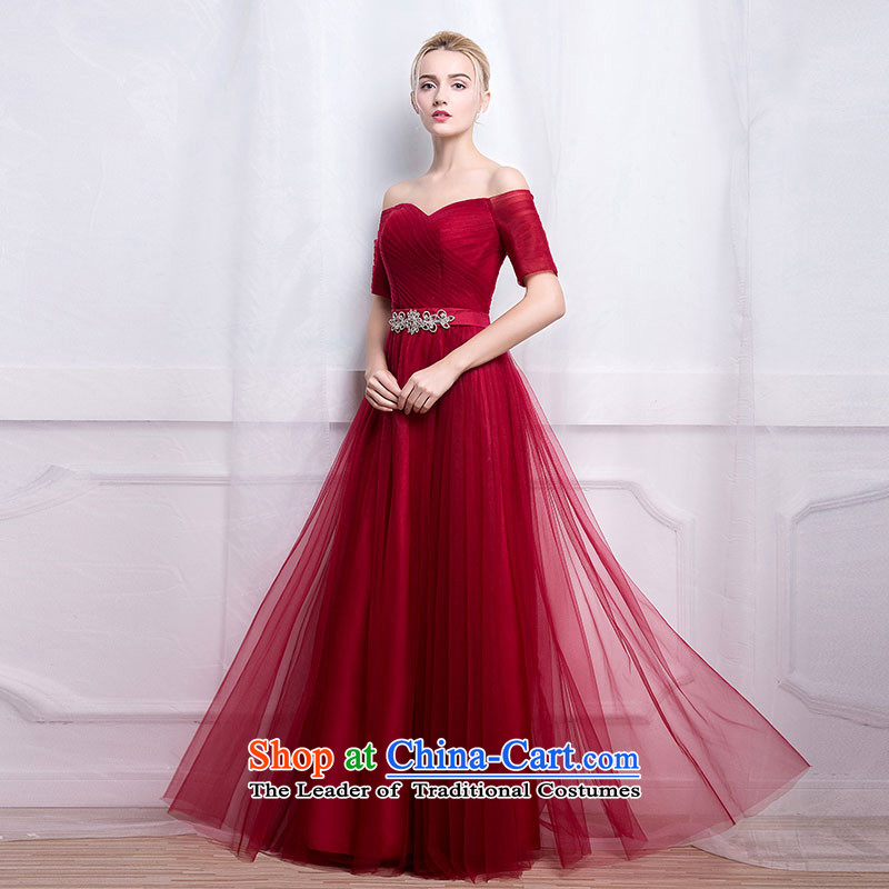 According to Lin Sha evening dresses 2015 autumn and winter new Korean simple word graphics thin shoulders banquet hosted wine red long service in accordance with the M Lin bows her shopping on the Internet has been pressed.