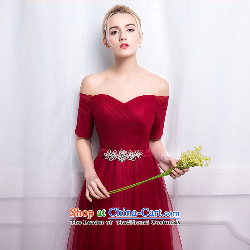 According to Lin Sha evening dresses 2015 autumn and winter new Korean simple word graphics thin shoulders banquet hosted wine red long service in accordance with the M Lin bows her shopping on the Internet has been pressed.