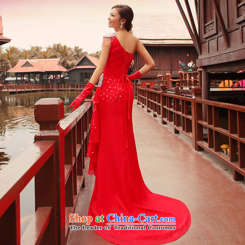 A bride small trailing long marriage bows evening dresses shoulder straps 681 M, her dress and a bride shopping on the Internet has been pressed.