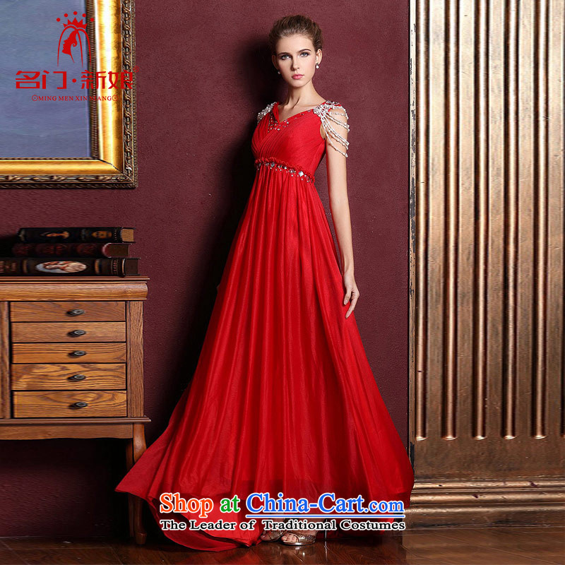 A bride wedding dresses red dress bows service long     Top Loin dress V-Neck 281 L