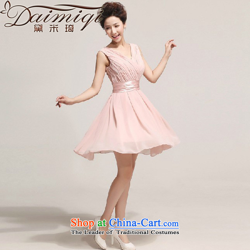 Doi m qi stylish bridesmaid shoulders deep V small dress skirt bridesmaid short of mission dress skirt pink bridal dresses pinkXXL