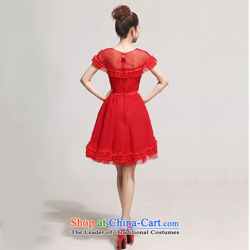 2014 new bride bridesmaid small dress sweet fairy tale wedding gown, Short Princess short of evening shoulders lace bubble cuff bridesmaid services services red XXL, bows Demi Moor Qi , , , shopping on the Internet