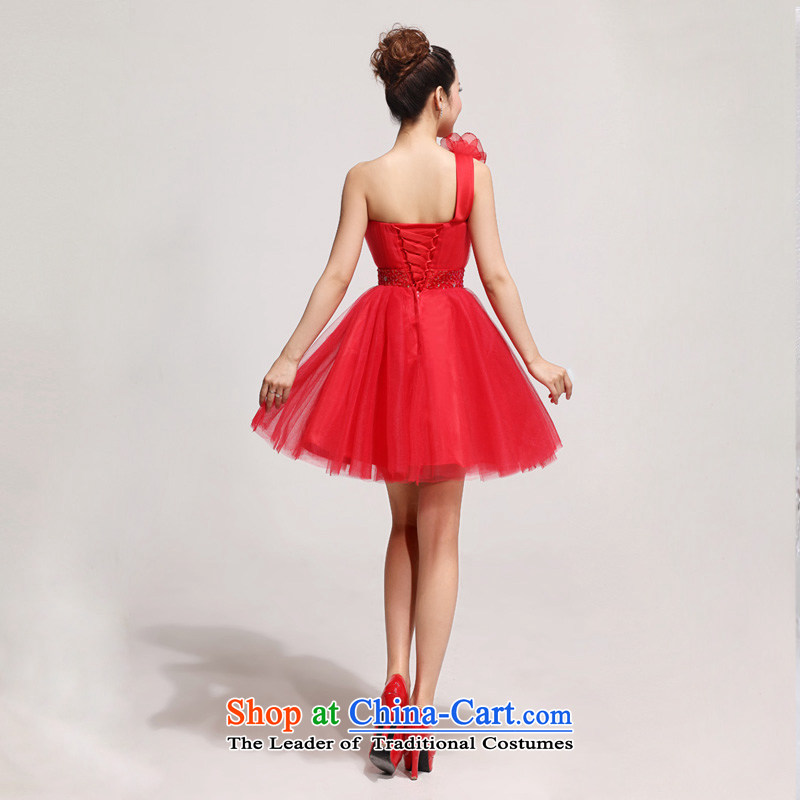 2014 new bride bows services Beveled Shoulder short) bridesmaid skirt Korean shoulder flowers wedding dresses red XXL, Demi Moor Qi , , , shopping on the Internet