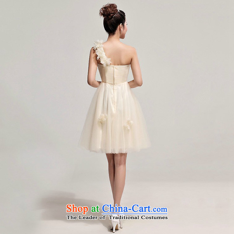 The Korean version of the wedding dresses skirt shoulder small flowers evening bridesmaid dresses, short marriage champagne bows services champagne color S Demi Moor Qi , , , shopping on the Internet