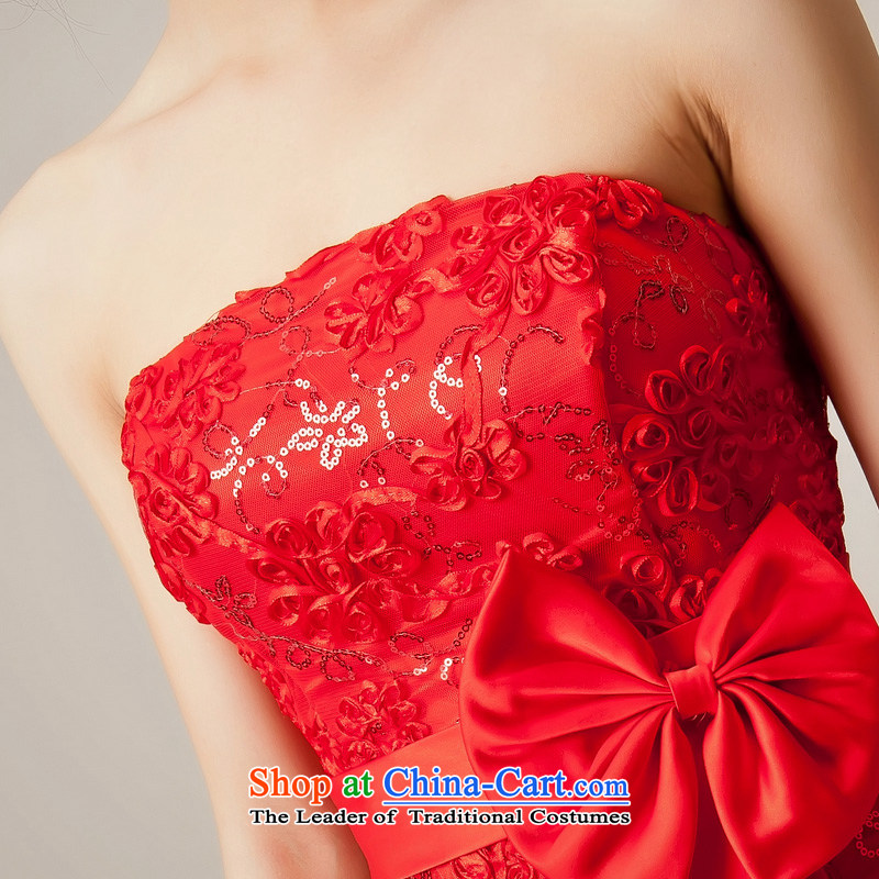 Recalling that Colombia Summer) Bride red wedding dress new red lace Long Chest bows to wipe bridesmaid wedding dress L12050 RED M, recalling that hates makeup and shopping on the Internet has been pressed.