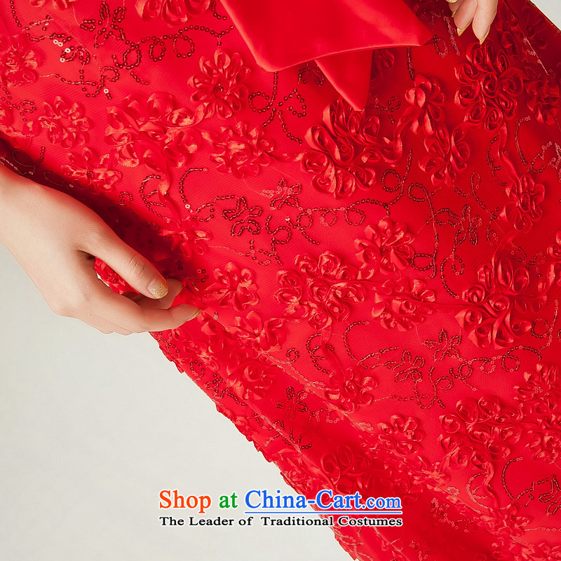 Recalling that Colombia Summer) Bride red wedding dress new red lace Long Chest bows to wipe bridesmaid wedding dress L12050 RED M, recalling that hates makeup and shopping on the Internet has been pressed.