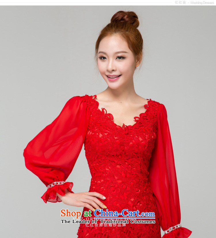 Recalling that hates makeup and spring and summer bride wedding dress new stylish Sau San V-Neck red lace bridesmaid short, long-sleeved clothing L13771 bows red L picture, prices, brand platters! The elections are supplied in the national character of distribution, so action, buy now enjoy more preferential! As soon as possible.