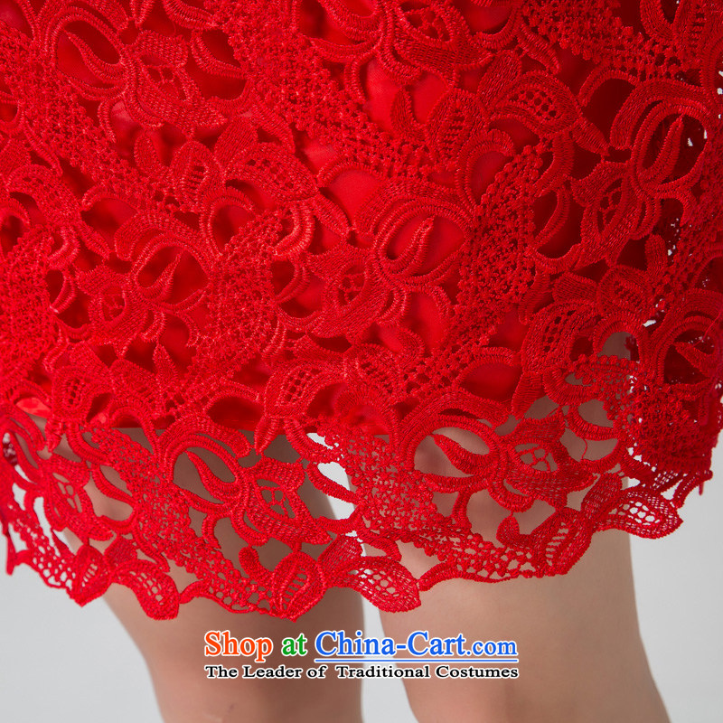 Recalling that hates makeup and spring and summer bride wedding dress new stylish Sau San V-Neck red lace bridesmaid short, long-sleeved clothing L13771 bows red , L, recalling that hates makeup and shopping on the Internet has been pressed.
