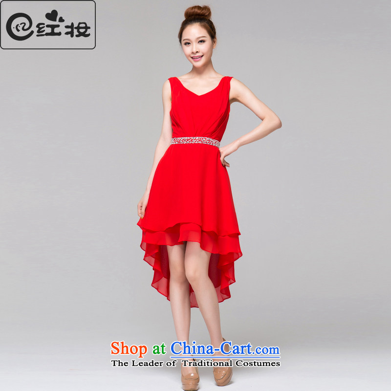 Recalling that hates makeup and the spring and summer months ago after bridesmaid Short Length, shoulders dress V-Neck marriages bows evening dresses 2015 NEW L13802 RED XL