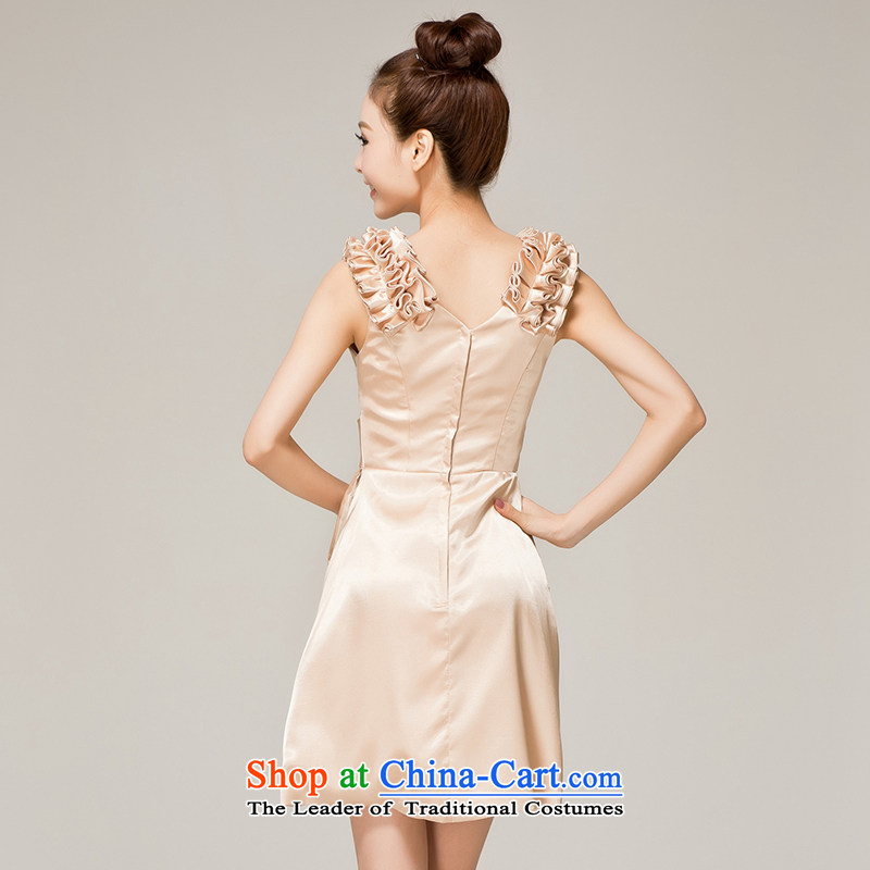 Recalling that hates makeup and spring and summer bridesmaid services shoulders 2015 Small Dress Short, bows to the princess bridesmaid service temperament skirt L12122 champagne color S, recalling that hates makeup and shopping on the Internet has been pressed.