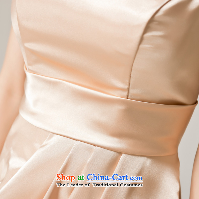 Recalling that hates makeup and spring and summer bridesmaid services shoulders 2015 Small Dress Short, bows to the princess bridesmaid service temperament skirt L12122 champagne color S, recalling that hates makeup and shopping on the Internet has been pressed.