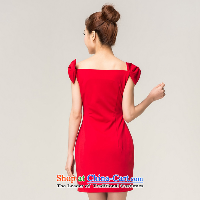 Recalling that hates makeup and spring and summer bridesmaid Red slotted shoulder Dress Short) 2015 sexy beauty bride bows package shoulder small dress L13739 RED XL, recalling that hates makeup and shopping on the Internet has been pressed.