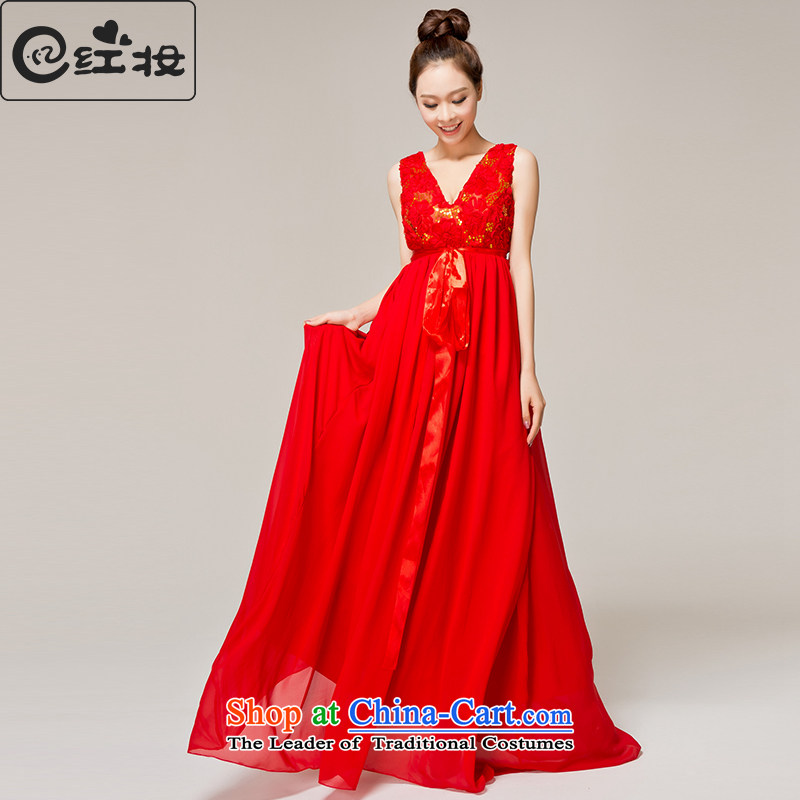 Recalling that Colombia Summer red red high-waist larger bows services for pregnant women 2015 shoulders V-Neck marriages evening dresses L12132 REDL