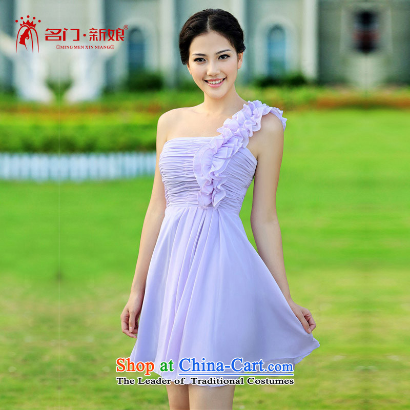 A bride shoulder purple small dress wedding dress2015 new bridesmaid dress short of330 L