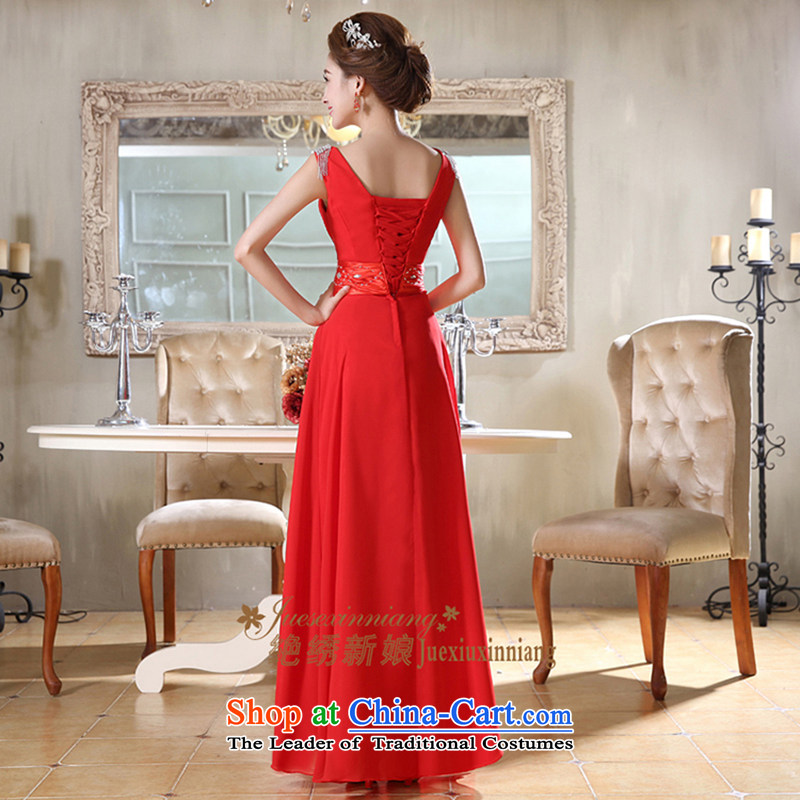 Embroidered is elegant shoulders bride sexy V-Neck Diamond Sau San unearthly chiffon long banquet bride evening dresses red tailor-made does not allow, embroidered bride shopping on the Internet has been pressed.