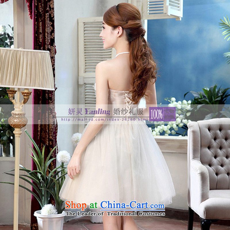 Charlene Choi Ling ying marriages toasting champagne evening dresses wedding yarn bridesmaid mission short concert small dress XLF326 champagne color L, Charlene Choi Spirit (yanling) , , , shopping on the Internet