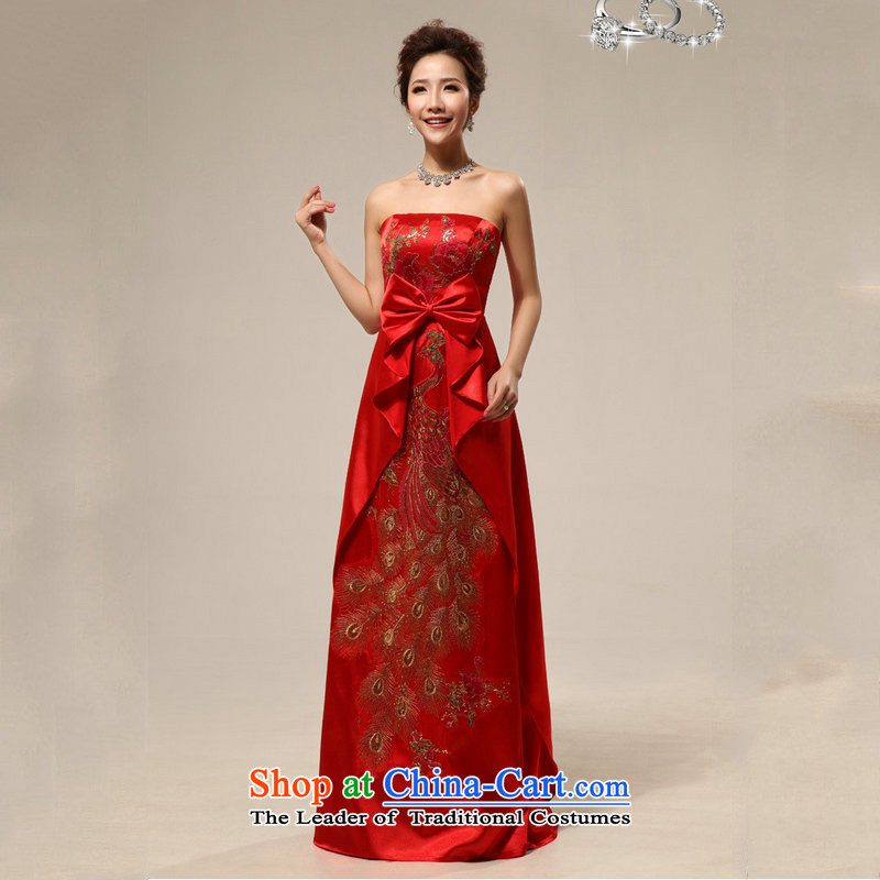 Optimize video new pregnant women embroidery peony flowers Phoenix wedding dress uniform XS8192 bows red S, Optimize Hong shopping on the Internet has been pressed.