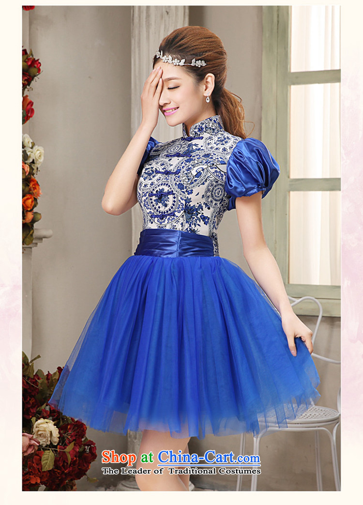 Tslyzm antique porcelain banquet moderator Dress Short, photo building theme clothing photo album small short skirt princess bubble Gala Evening Dress blue sleeve L picture, prices, brand platters! The elections are supplied in the national character of distribution, so action, buy now enjoy more preferential! As soon as possible.