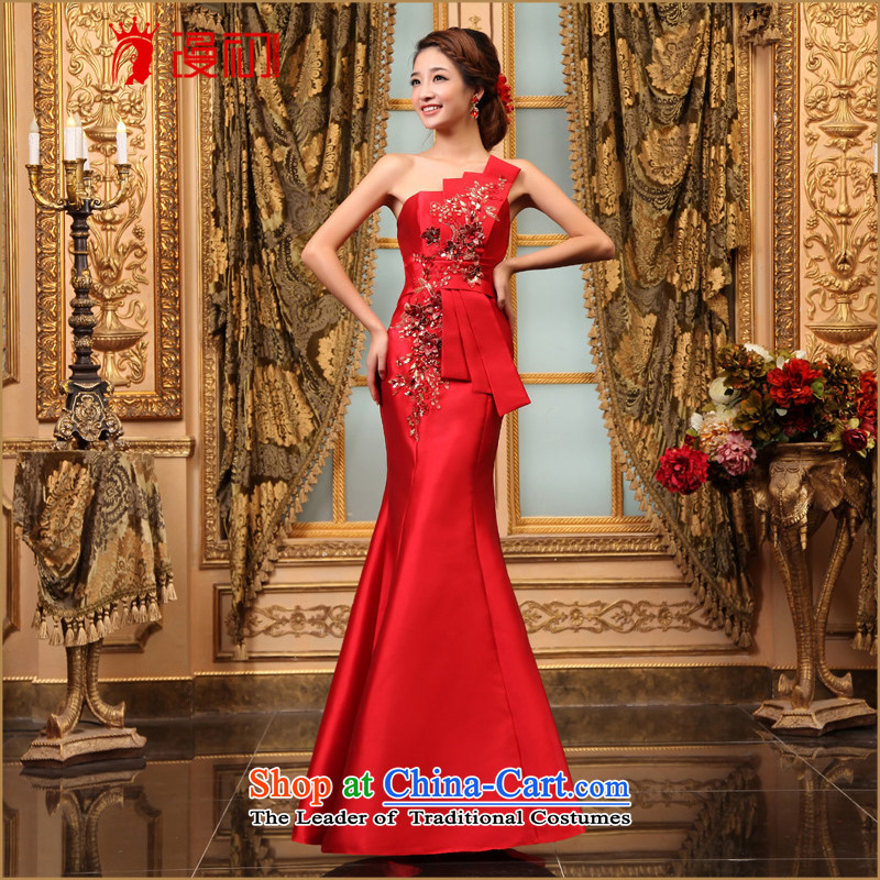 In the early 2015 new man dress bride red long gown banquet hosted crowsfoot dress marriage bows dress straps FOUTUNE XL, Early Man , , , shopping on the Internet