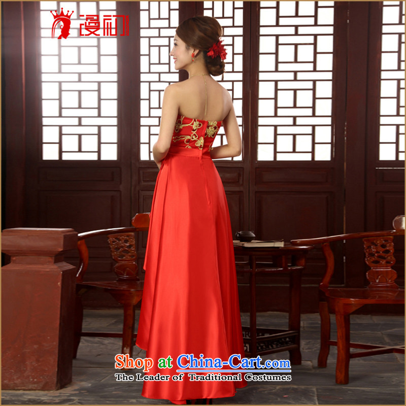 In the early 2015 new man bride dress wedding dress wiping the long red dress chest banquet lace evening dress red S early man , , , shopping on the Internet