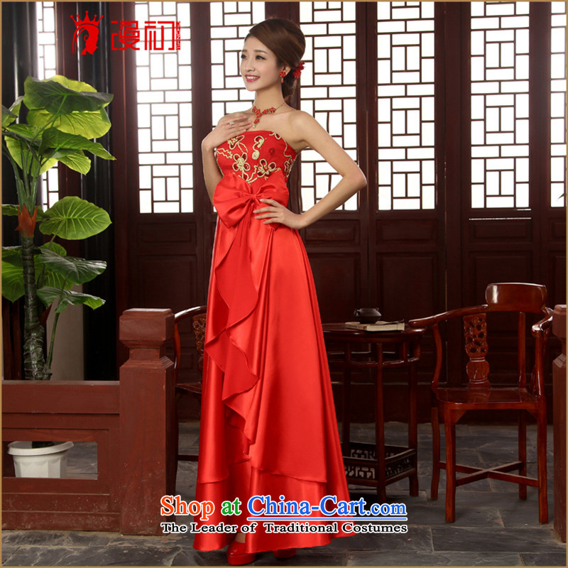 In the early 2015 new man bride dress wedding dress wiping the long red dress chest banquet lace evening dress red S early man , , , shopping on the Internet