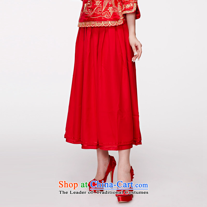 The 2015 Spring wood really new Chinese wedding dress bride bows services chiffon pleated skirts 11666 100 05 red wood really a , , , XL, online shopping
