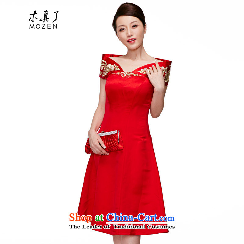 Wooden spring and summer of 2015 really new Chinese sleeveless silk cheongsam dress with elegant bride package mail 22095 05 red L