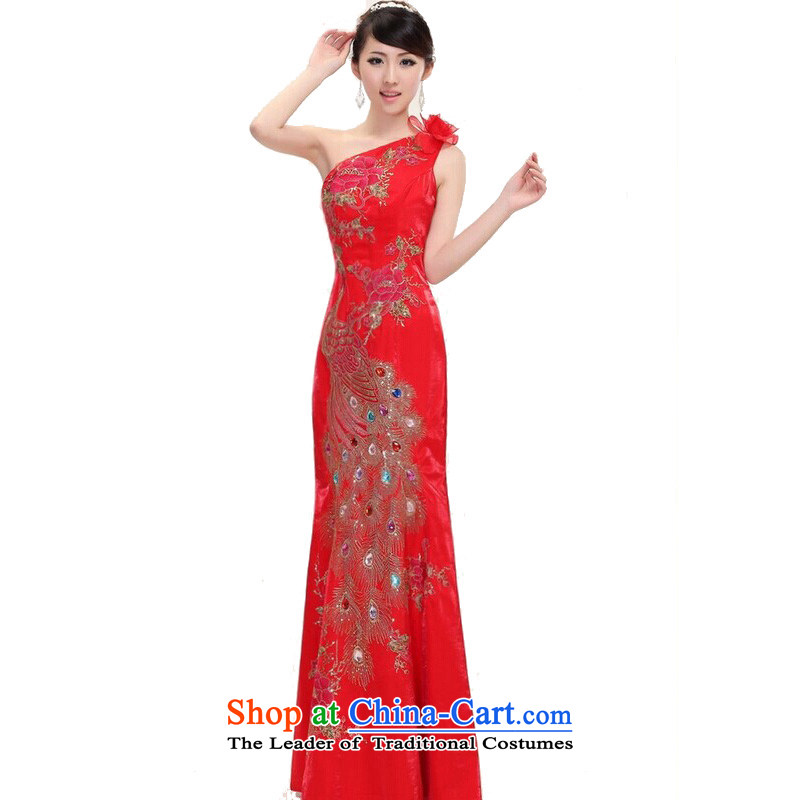 The water women 2014 bride wedding dresses and stylish Chinese qipao shoulder improved crowsfoot bows flag red S marriage of water has been pressed shopping on the Internet