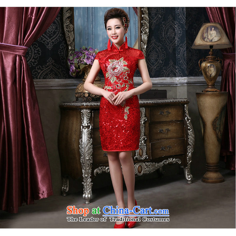 Yet a red retro bride Wedding Dress Short, Red QQC1008 XL