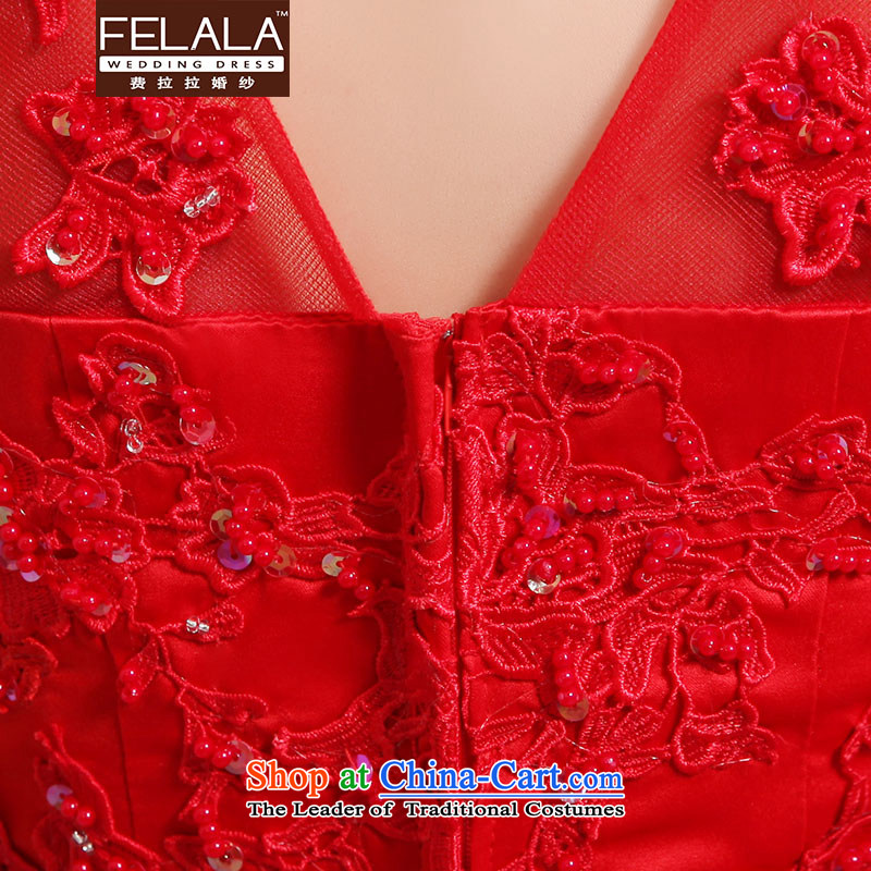 Ferrara 2015 new red lace a shoulder long bride toasting champagne dress uniform Korean style of Sau San Choon RED M Suzhou shipment of Ferrara wedding (FELALA) , , , shopping on the Internet