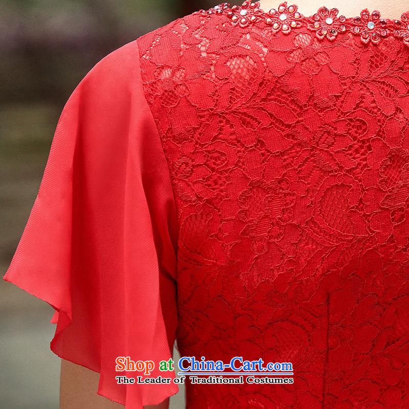 A bride wedding dresses manually lace red flower Sau San bows Dress Short of dress 345 M, a bride shopping on the Internet has been pressed.