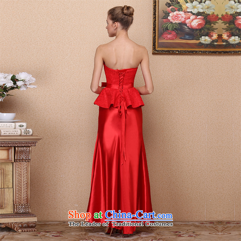 A new bride 2015 Red bows dress wedding dress Top Loin video thin lace dress 676 L, a bride shopping on the Internet has been pressed.
