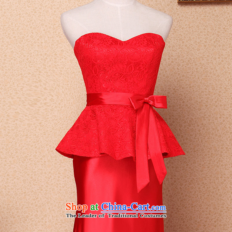 A new bride 2015 Red bows dress wedding dress Top Loin video thin lace dress 676 L, a bride shopping on the Internet has been pressed.